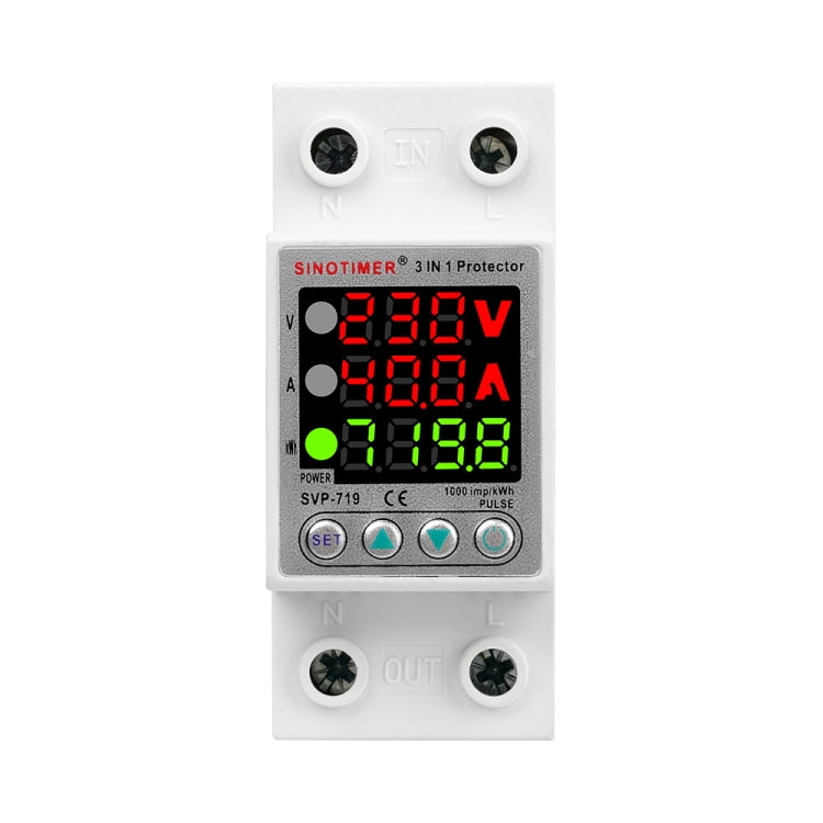 Protezione da sovratensione. Monitoraggio dell'utilizzo dell'elettricità. Voltmetro di potenza, SINOTIMER SVP-719 40A_N, SINOTIMER SVP-719 63A_N Protezione da sovratensione. Monitoraggio dell'utilizzo dell'elettricità. Voltmetro di potenza, SINOTIMER SVP-719 40A_N, SINOTIMER SVP-719 63A_N